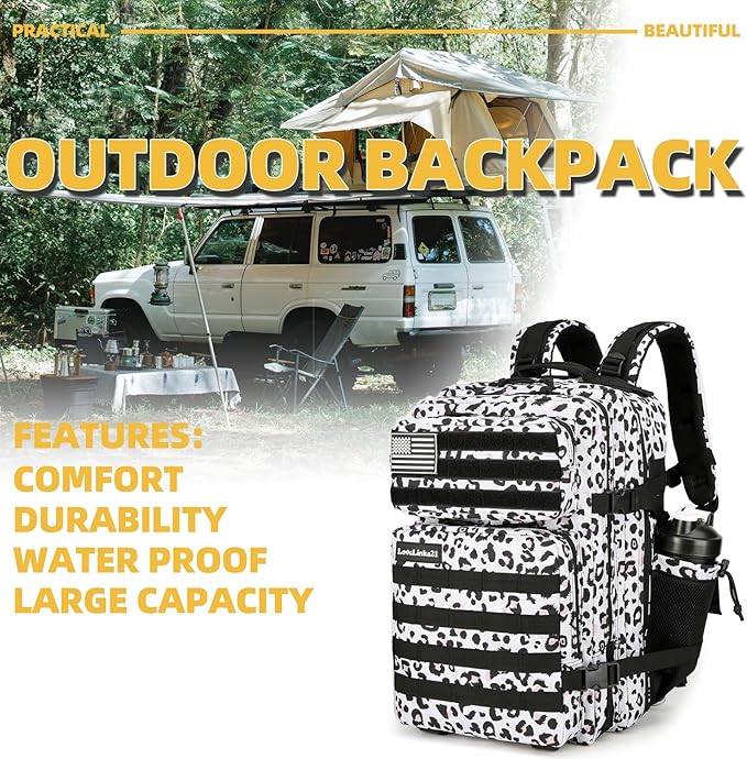 Lovelinks21 25L Tactical Backpack Military Tactical Backpack for Men and Women Small Assault Pack Outdoor Travel Hiking Camping Rucksack with Molle Webbing (White Leopard)