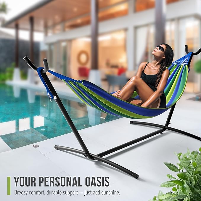 Sorbus 2-Person Hammock with Stand – 60 Cotton Blend Bed Heavy Duty 450lbs Capacity Portable with Carrying Case – for Garden Patio Outdoor Camping Gifts – Washable