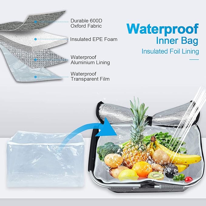 LIQING 35L Large Picnic Basket 2 Layers of Internal Pockets Leak-Proof and Insulated Folding with Internal Support for enhansed Stability Wedding Gifts for Couple(Grey)