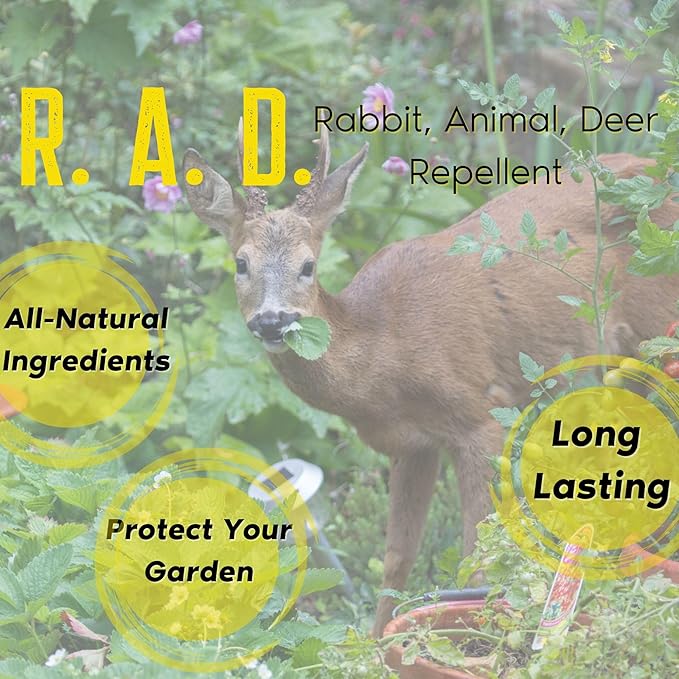 R.A.D. Rabbit Animal Deer Repellent Concentrate – 32oz Natural Formula Keeps Deer Rabbits and Critters Out of Garden and Flower Beds