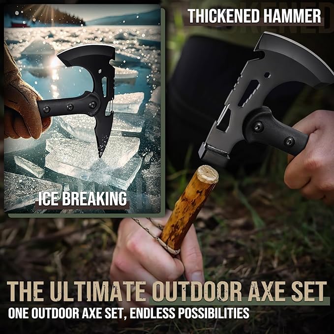 Freelander D2 Steel Fixed Blade Knife Bundle with Tactical Axe 2 Pack