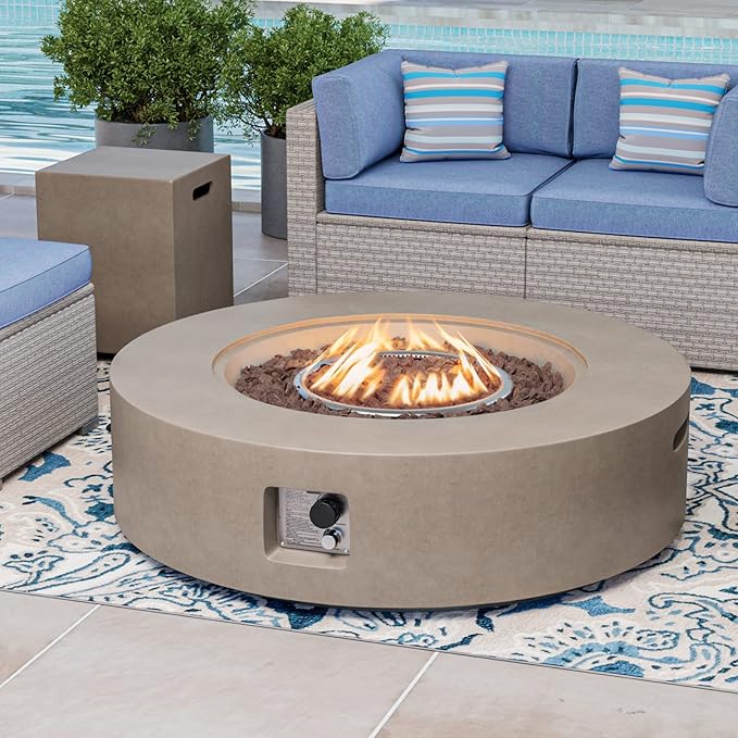 COSIEST 2-Piece Outdoor Propane Firepit Table Set w Tank Table Certified 42 inch Gray Fire Table (50000 BTU) w 16 inches Tank Cover Side Table 20lb for GardenPoolBackyard