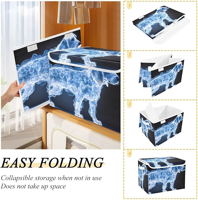AIXIWAWA Lidded Storage Cube (Shining Dog) Fabric Foldable Closet Bins with Flip Lid and Handles Organizer Basket Container 16.5 x 12.6 x 11.8 IN