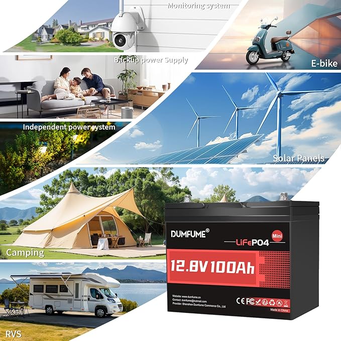 12V 100Ah Mini LiFePO4 Lithium Battery Built-in 100A BMS1280Wh Deep Cycle Rechargeable Battery 6000+ Cycles 10-Year Lifespan for RV Solar Off-Grid and Home Energy Storage