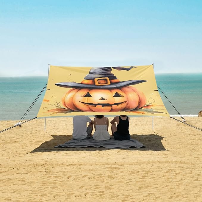 ALAZA Halloween Pumpkin Beach Tent Sun Shelter Portable Canopy Sunshade for Outdoor Camping Picnics Backyard Fun 10x9 ft