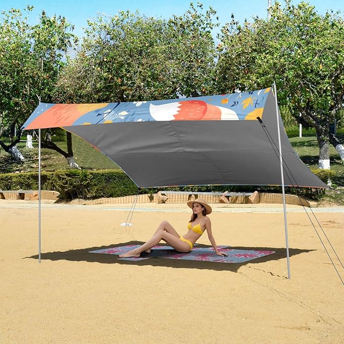 Safari Animals Fox Beach Tent UPF50+ Protection Waterproof Large Portable Sun Shelter with Sandbags and Shovel for Camping Trips Fishing Backyard Fun or Picnics