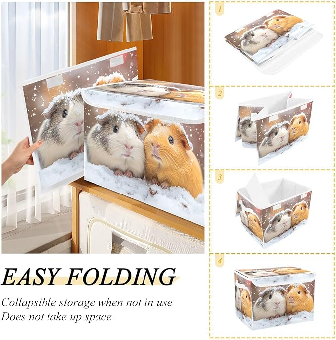 AIXIWAWA Lidded Storage Cube (Guinea Pig Love) Fabric Foldable Closet Bins with Flip Lid and Handles Organizer Basket Container 16.5 x 12.6 x 11.8 IN