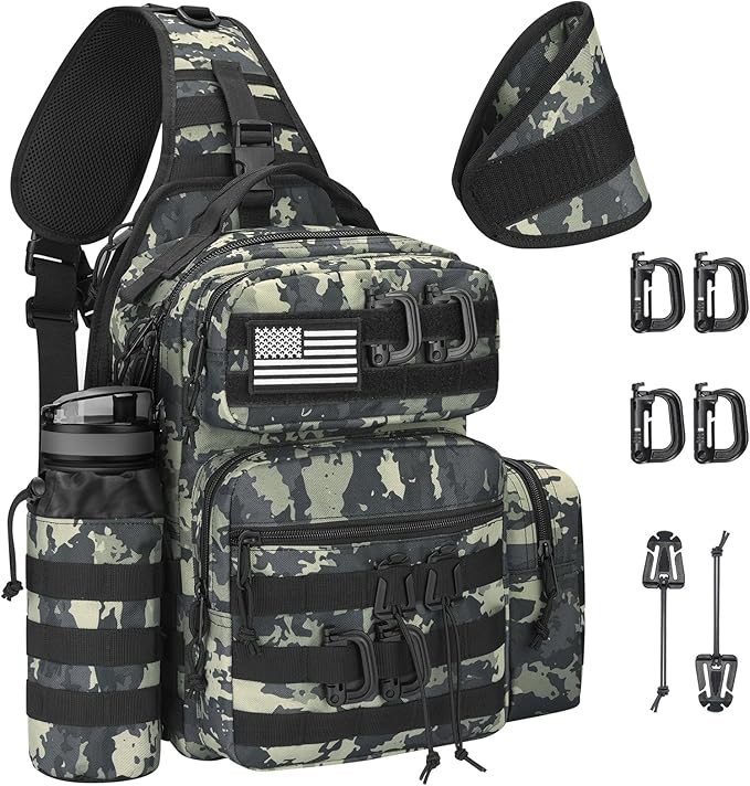 CVLIFE Tactical Sling Bag Backpack for Men Military Shoulder Sling Bag Molle Army Assault Detachable Tactical Bag with Bottle Holder Concealed Carry Daily Day Pack Work Bag for EDC Hiking Shadowstand