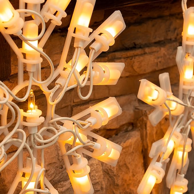 Dazzle Bright Christmas Snowflake Lights Outdoor100 Count 8.5FT Connectable Waterproof Christmas Icicle Lights with 6 Drops Plug in for Indoor Xmas Yard Home Decorations (Warm White)