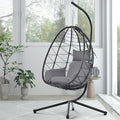 Hanging Egg Chair with Stand Black Wicker Rattan Swing Egg Chair Indoor Outdoor Swing Chair for Patio Balcony Porch Bedroom 350 LBS Capacity (Dark Gray)