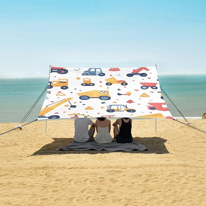 ALAZA Cute Construction Cars Beach Tent Sun Shelter Portable Canopy Sunshade for Outdoor Camping Picnics Backyard Fun 10x9 ft