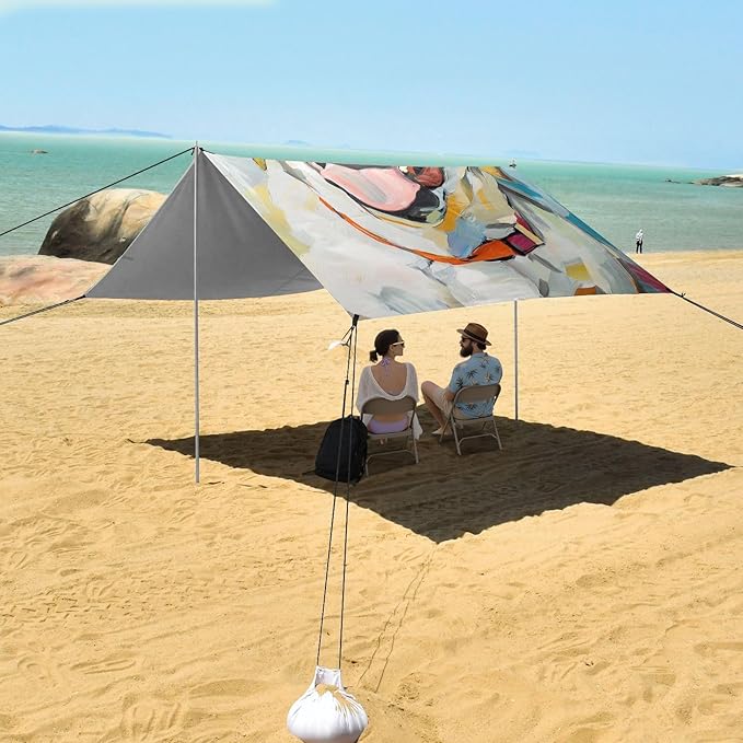 ALAZA Funny Labrador Oil Painting Beach Tent Sun Shelter Portable Canopy Sunshade for Outdoor Camping Picnics Backyard Fun 10x9 ft