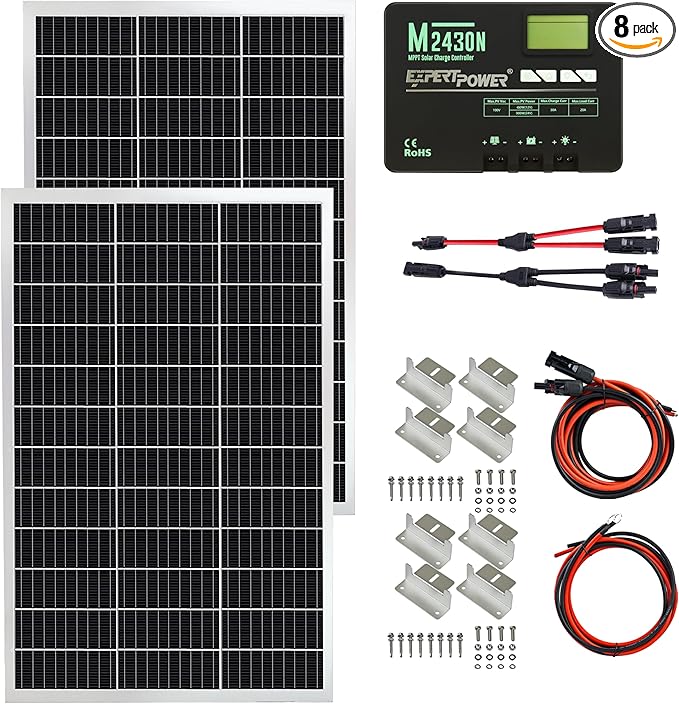 ExpertPower Solar Panel Kit | 200-watt 12-Volt Mono Solar Panel + MPPT 40A 12V/24V Solar Charge Controller for RV Marine Cabin Off-Grid DIY Solar Projects and More