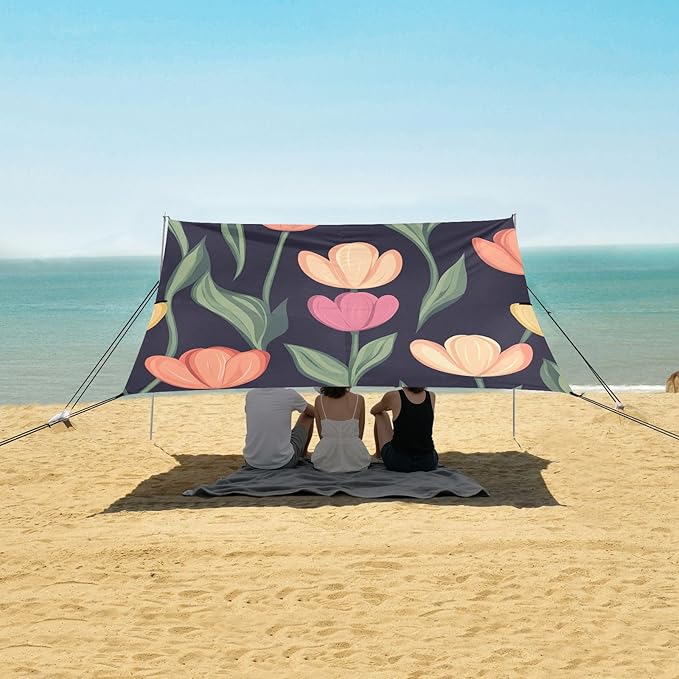 ALAZA Colorful Tulip Flower Beach Tent Sun Shelter Portable Canopy Sunshade for Outdoor Camping Picnics Backyard Fun 10x9 ft
