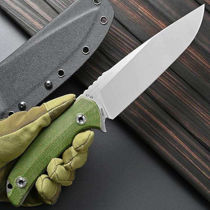 Sitivien ST26 Fixed Blade Knife N690 Steel Blade Micarta Handle Full Tang EDC Fixed Knifes for Outdoor Activities Working Camping(Green)