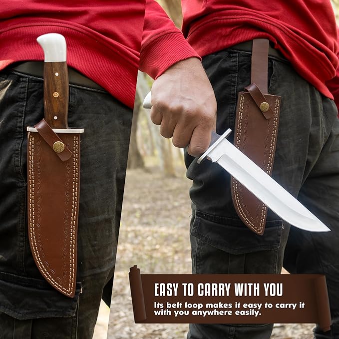 D2 Handmade 13 Inches Bowie Knife Full Tang Fixed Blade Knife with Sheath Hunting Knife with Along Wood Handle Ideal for Camping Hiking Survival And Bushcraft