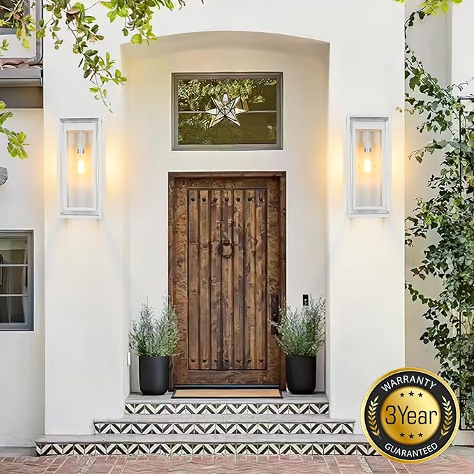 Large Outdoor Wall Sconce 2 Pack 19 White Outdoor Light Fixture Exterior Lighting Fixtures Anti-Rust Porch Lights with Clear Glass for Front Door Garage