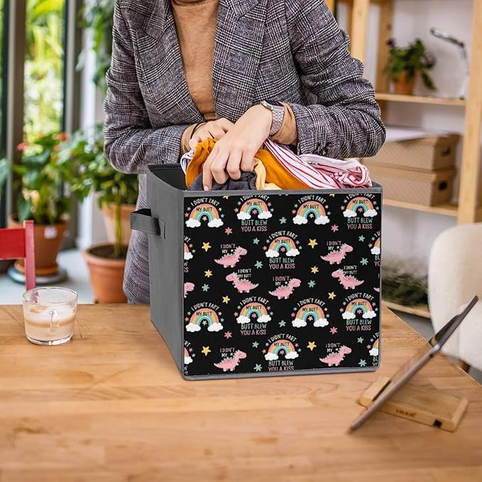 Compact Storage Basket I Didnt My Blew You A Kiss Funny Dinosaur Collapsible Organizer Bin with Handles Versatile Storage Container for Home