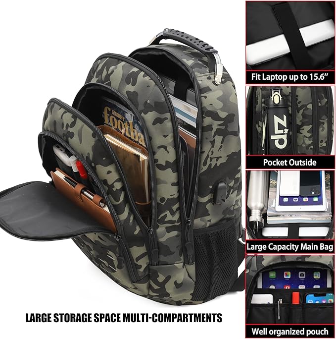 Camo BackpackSmall Tactical Backpack for outdoorMilitary Teen Boys Backpacks for School with USB Charging Port40L