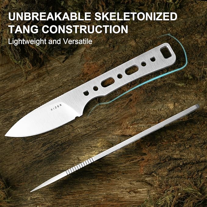 Kizer Whiskey Jack Fixed Blade Knife 2.06 Drop Point AEB-L Blade Hunting Knife with Kydex Sheath Black &amp Green G10 &amp Damascus G10 Handle EDC Knives for Camping Survival 1108A3