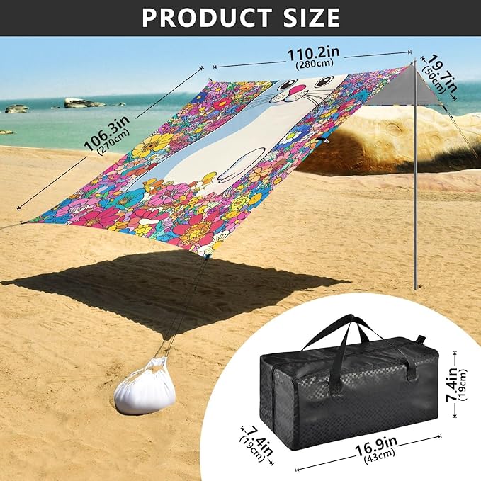 Funny Seal2 Beach Tent UPF50 Water-Resistant Large Portable Sun Shelter with Sand Pockets for Camping Picnics Backyard &amp Fishing