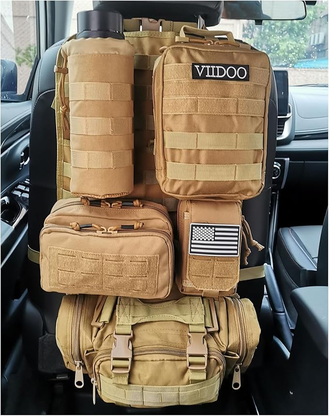 Molle Seat Back Organizer with 5 Pouches Tactical Seat Covers Molle Tactical Vehicle Organizers Panel Car Seat Covers Protector for Truck