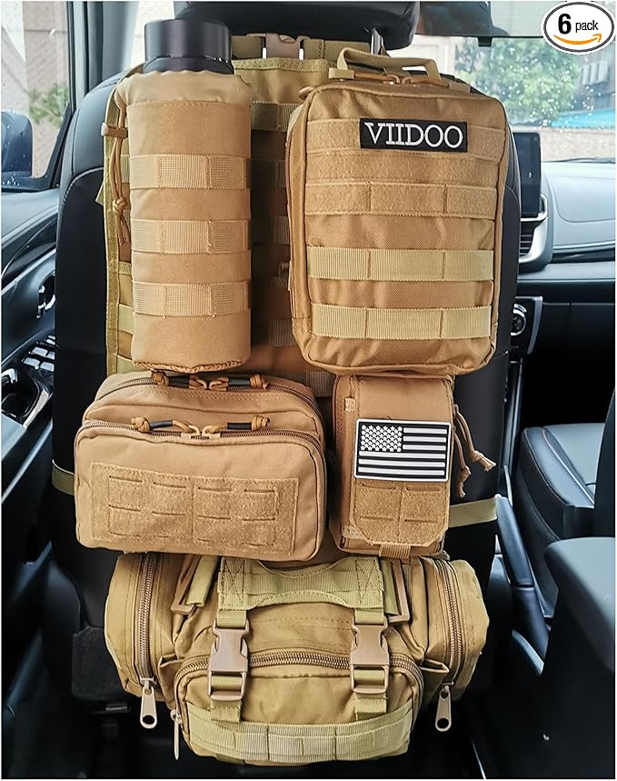 Molle Seat Back Organizer with 5 Pouches Tactical Seat Covers Molle Tactical Vehicle Organizers Panel Car Seat Covers Protector for Truck