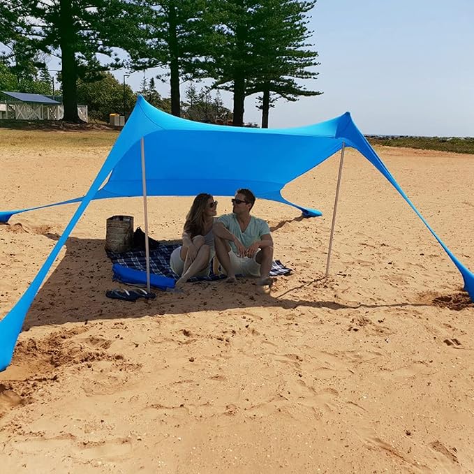 Outdoor Beach Tent Sun Shelter Camping Shades Tents Windproof One-Piece Beach Canopy Tents UPF50+ Portable Family Tent