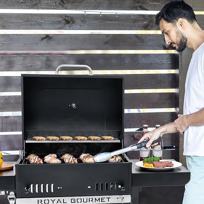 24-Inch Charcoal Grill with Foldable Side Tables Movable BBQ Grill with 470 Sq. In. Cooking Area for Backyard Patio and Parties Black CD1824EH-SC