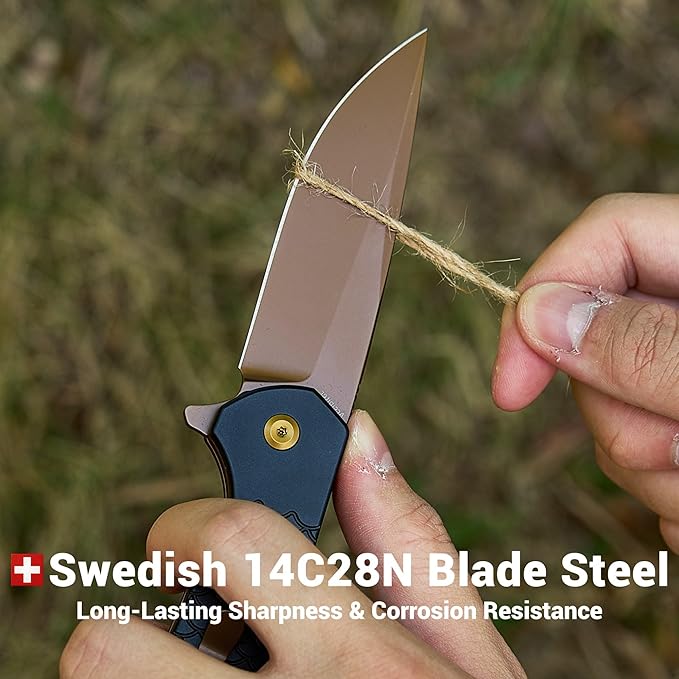KANSEPT Accipiter Pocket Knife 3.53Rose Gold 14C28N BladeBlack Anodized Aluminum with Fish Scale Texture Handle Flipper Open &amp Button Lock Deep Clip EDC Folding Knives for Camping Hunting T10