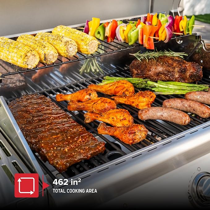 Nexgrill Stainless Steel 3-Burner Propane Gas Grill w/Foldable Side Shelves 40500BTUS 591.05 sq. in. Cooking Area Perfect for Outdoor Cooking &amp Grilling BBQs Backyard Tailgating 720-0830MN