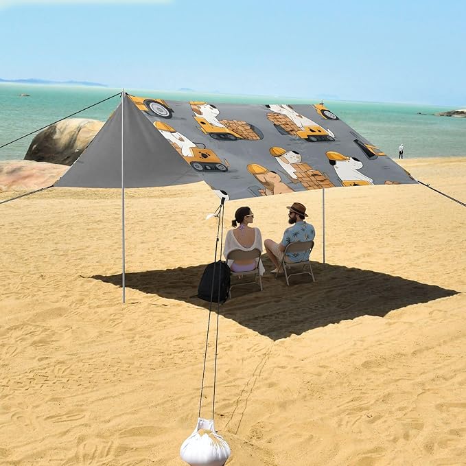 ALAZA Dog Truck Beach Tent Sun Shelter UPF50+ Protection Beach Shade Canopy w/ 4 Sandbags for Outdoor Camping Fishing Backyard Fun Picnic 10x9 ft