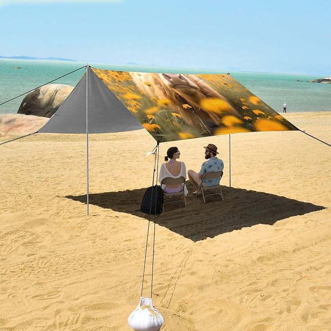 ALAZA Cattle in Field Beach Tent Sun Shelter UPF50+ Protection Beach Shade Canopy w/ 4 Sandbags for Outdoor Camping Fishing Backyard Fun Picnic 10x9 ft