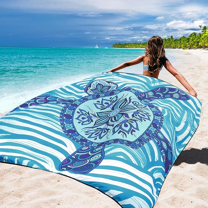 Beach Blanket Waterproof Sandproof Beach Mat 79 X 83/10'x9'for 2-8 Adults Quick Drying Outdoor Picnic Mat Beach Accessories for Travel Camping Hiking