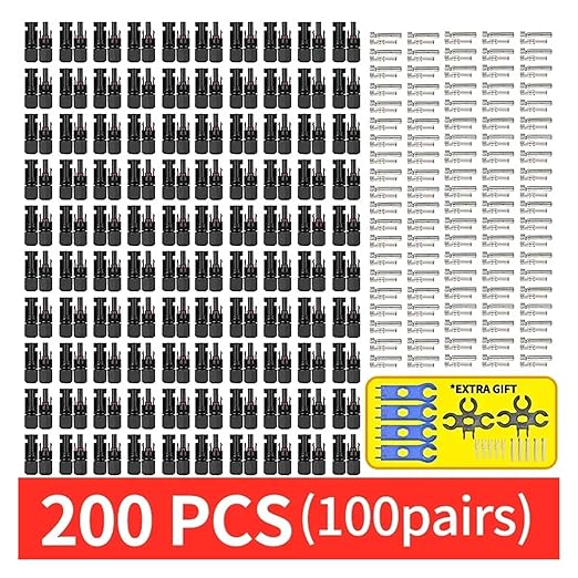 Solar Cable Connectors 600/200/100/40/20/10 Pcs DC Solar Connector 1000V30A Panel Stecker IP67 Waterproof Connectors Kit for PV/MC Cable 2.5/4/6mm2(200pcs(100pairs))