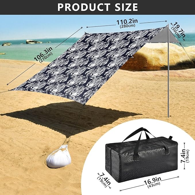 ALAZA White Tiger Portrait Beach Tent Sun Shelter UPF50+ Protection Beach Shade Canopy w/ 4 Sandbags for Outdoor Camping Fishing Backyard Fun Picnic 10x9 ft