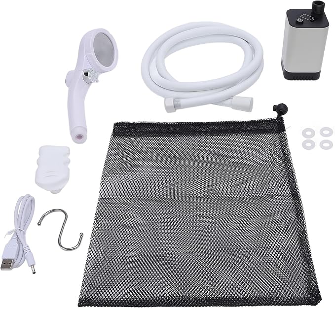 EVGATSAUTO Camping Shower with Rechargeable Battery 2m Hose ABS Construction - for Camping Hiking Traveling