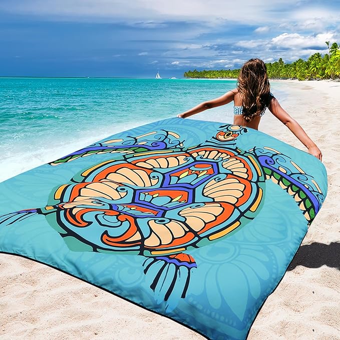 Beach Blanket Waterproof Sandproof Beach Mat 79 X 83/10'x9'for 2-8 Adults Quick Drying Outdoor Picnic Mat Beach Accessories for Travel Camping Hiking