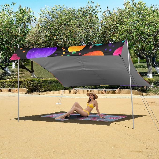 ALAZA Colorful Pumpkins Polka Dots Pattern Beach Tent Sun Shelter UPF50+ Protection Beach Shade Canopy w/ 4 Sandbags for Outdoor Camping Fishing Backyard Fun Picnic 10x9 ft
