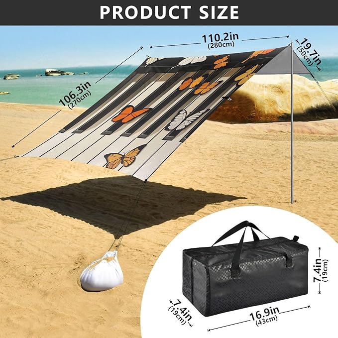 ALAZA Piano Keys Butterflies Painting Beach Tent Sun Shelter Portable Canopy Sunshade for Outdoor Camping Picnics Backyard Fun 10x9 ft