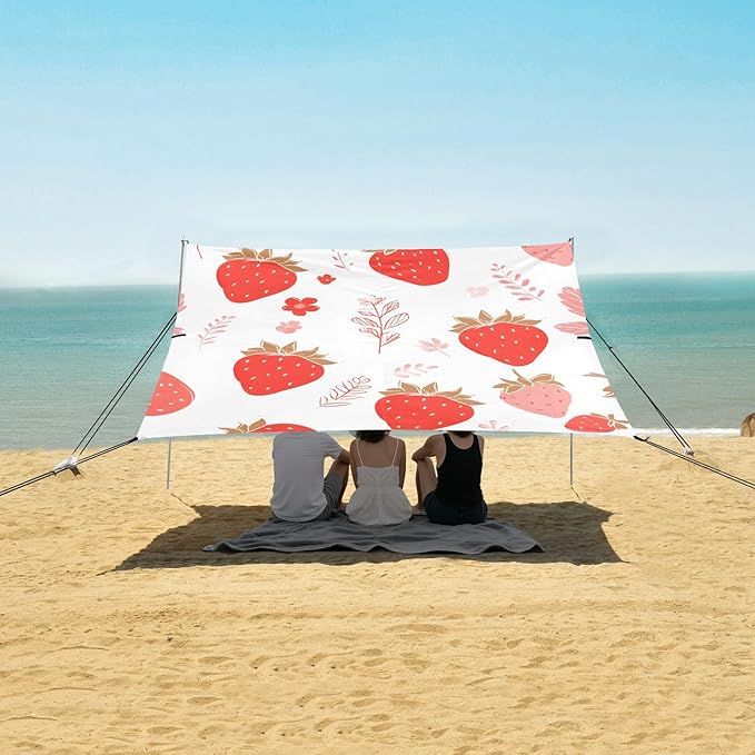 ALAZA Strawberry Pattern Beach Tent Sun Shelter Portable Canopy Sunshade for Outdoor Camping Picnics Backyard Fun 10x9 ft