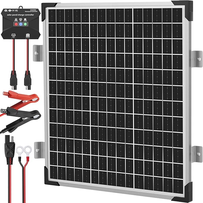 Voltset Solar Panel Kit 50W 12V Solar Battery Trickle Charger Maintainer Waterproof Solar Panel + Upgrade Charge Controller + Mount Bracket for Boat RV Motorcycle Marine