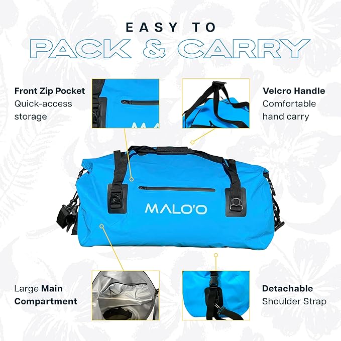 Malo’o Waterproof Dry Duffel Heavy-Duty Roll Top Waterproof Gear Bag with Shoulder Strap &amp Molle Loops Marine Duffel for Kayaking Boating Camping Beach &amp Travel Blue 60L