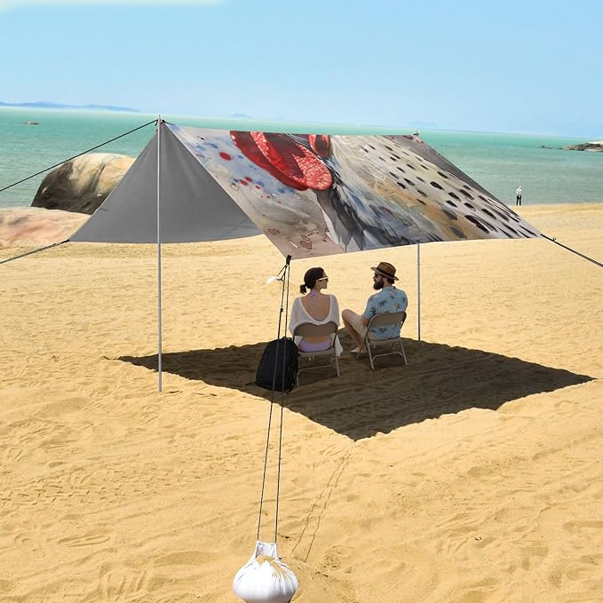 ALAZA Oil Painting Rooster Painting Beach Tent Sun Shelter Portable Canopy Sunshade for Outdoor Camping Picnics Backyard Fun 10x9 ft