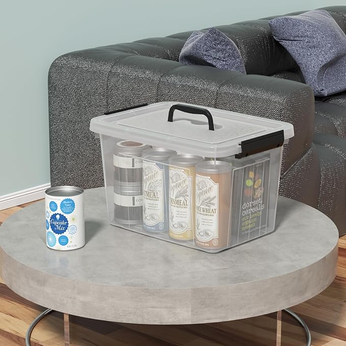 Sadstory 18 Quart Plastic Storage Tote Box with Handle Clear Latching Bins with Lid 4 Packs