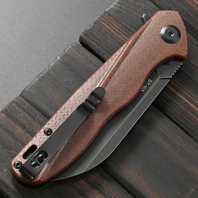 Sitivien ST103 Folding Knife D2 Steel BladeMicarta Handle EDC Tool Knife for Outdoor Camping Hunting Survival(Brown)