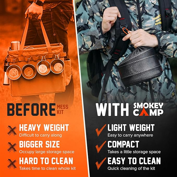 Smokey Camp Camping Cookware Mess Kit Set with Stove - Backpacking Camping Pots and Pans Set All in One Non-Stick Camping Cooking Set Portable Stove Hiking Picnic Outdoor &amp Camping Cookware S