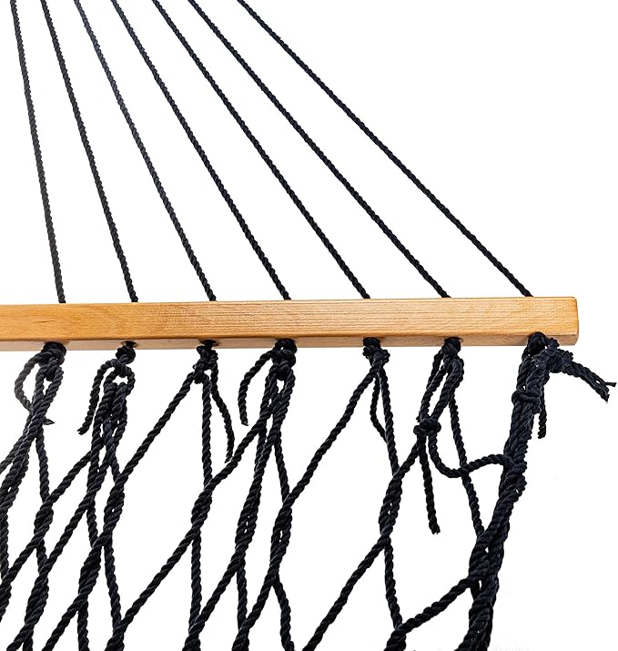 Castaway Living 13 ft. Double Traditional Hand Woven Navy Polyester Rope Hammock with Free Extension Chains and Tree Hook for 2 People with a Weight Capacity of 450 lbs.