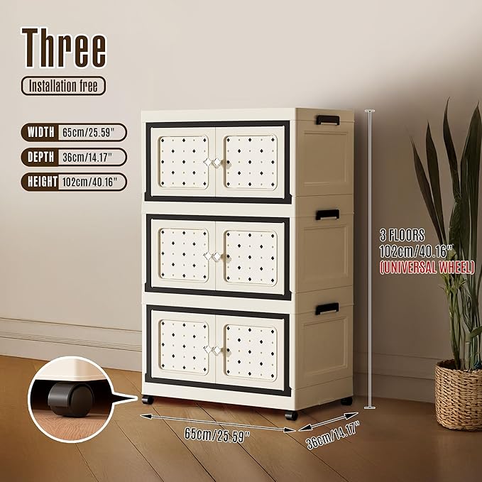 SunSettler Large Collapsible Plastic Storage Bins with Lid Stackable Cabinets with Wheels Folding Storage Cabinets Stackable Closet Organizers for Home and Office