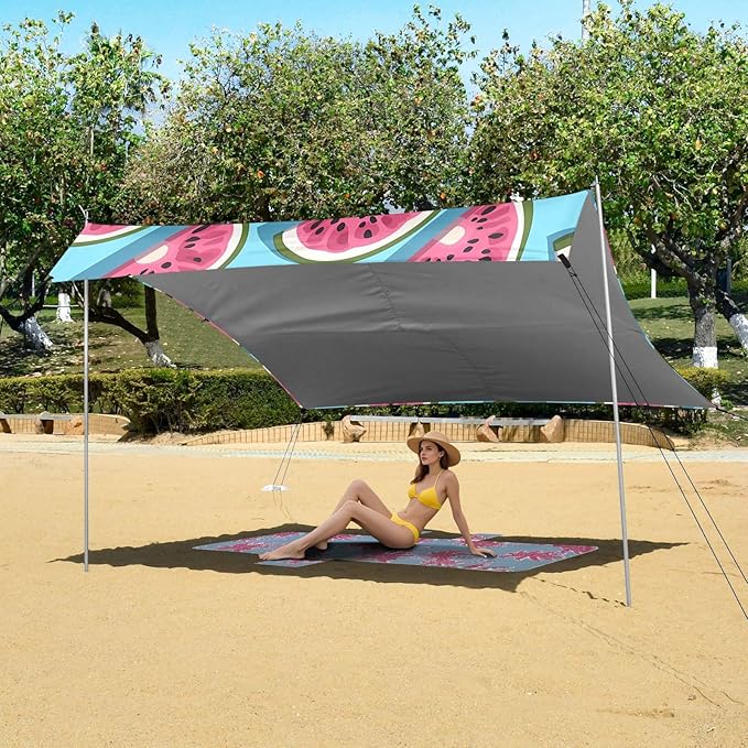 ALAZA Watermelon Tile Blue Pattern Beach Tent Sun Shelter Portable Canopy Sunshade for Outdoor Camping Picnics Backyard Fun 10x9 ft